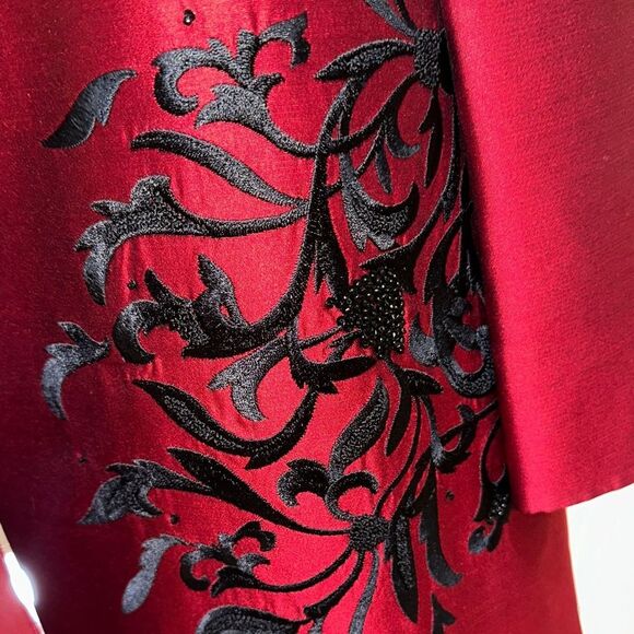 DANA BUCHMAN 100% Silk Red Jacket w/ Black Embroidery Size 4 - Picture 9 of 14
